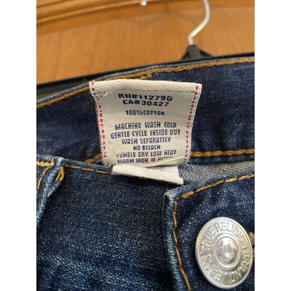 True Religion Men Denim Jeans 36 Bootcut/Flare Twisted Seams Green/Yellow Paint - Picture 10 of 13